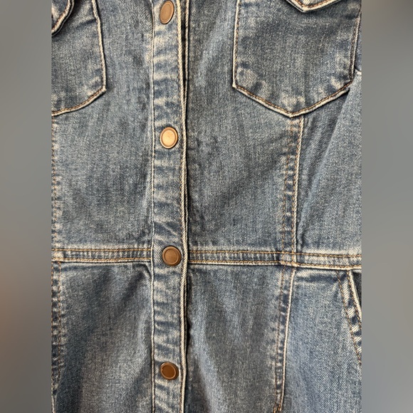 Free People Dynomite Medium Wash Long Sleeve Denim Dress Country Western Sz Sm - Picture 3 of 12